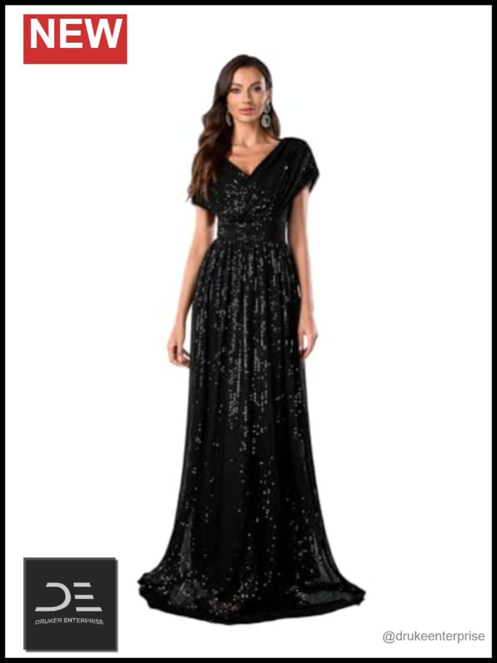 Sequin V Neck Backless A Line Prom Maxi Dress Formal Wedding Gown